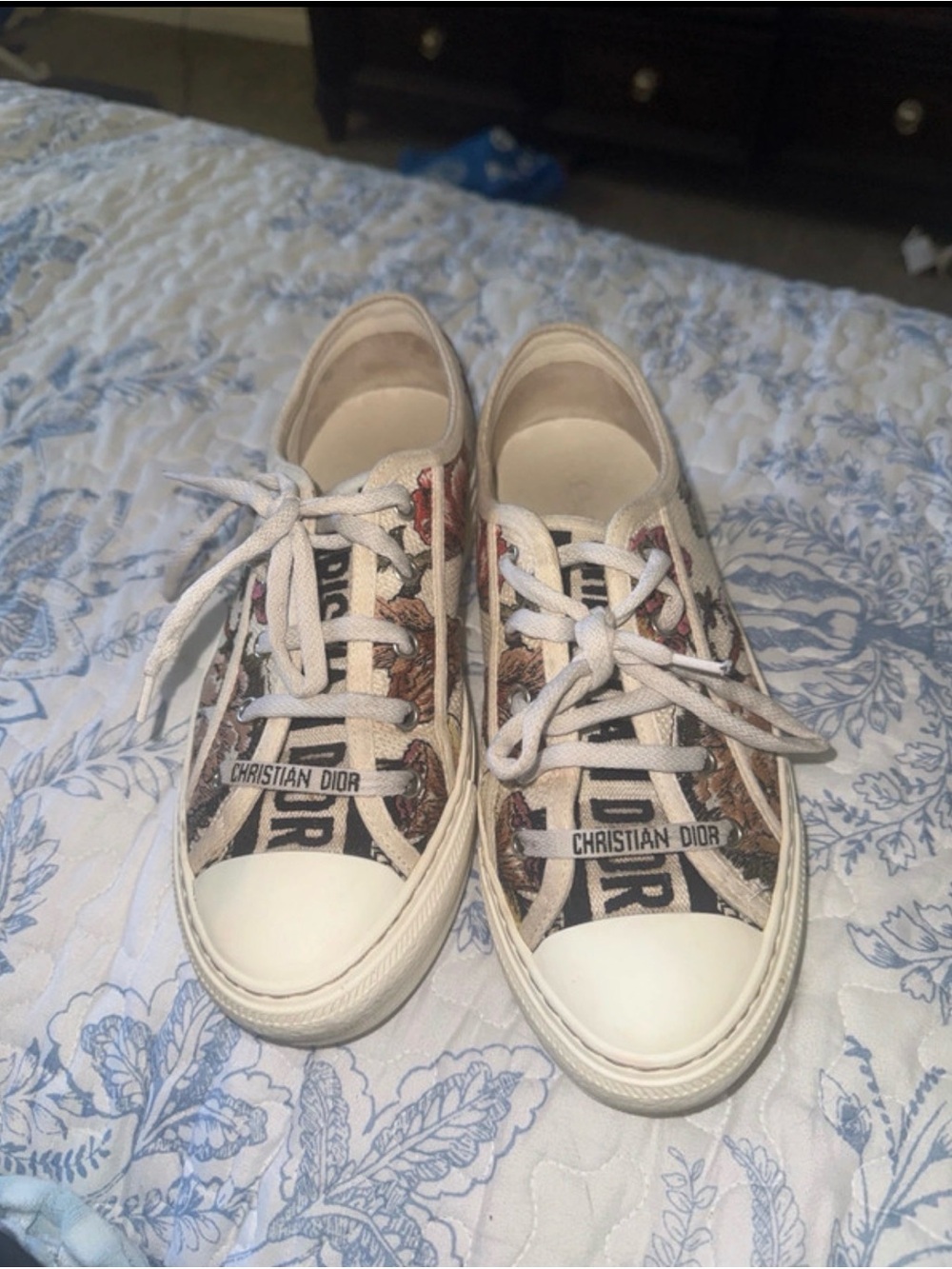 Dior Beige Floral Logo Low-Top Sneakers